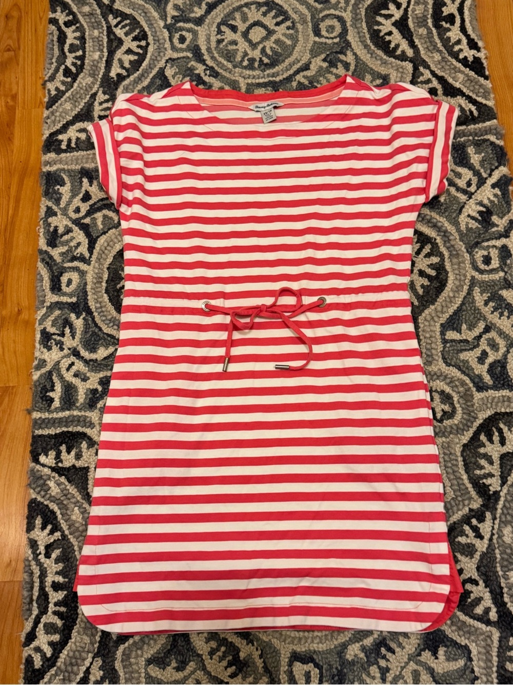 Tommy Bahama Pink and White Striped Drawstring Waist Dress
